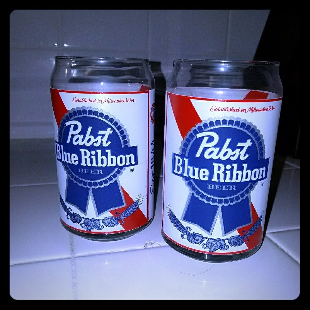 Pat's Blue Ribbon beer glasses
